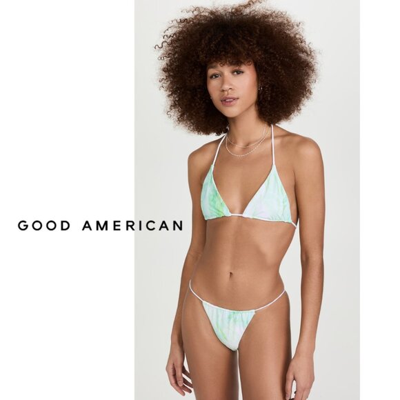 GOOD AMERICAN Tiny Ties Bikini Set | Green & White Marble | 5 top 3 bottom - Picture 1 of 8